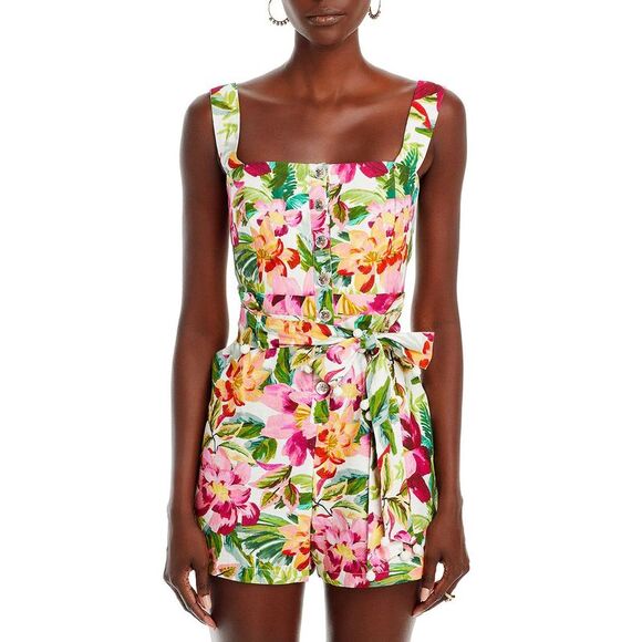 Farm Rio Womens Painted Flowers Sleeveless Romper Medium Off-White - NWT $190 - Picture 7 of 7